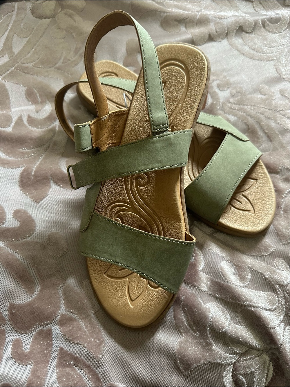 Women’s Sage Green Slingback Sandals - Comfort Footbed-Size 7